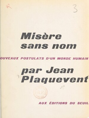 cover image of Misère sans nom